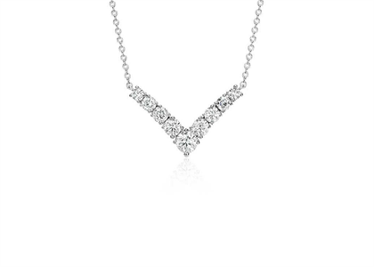 Rhodium Plated CZ Studded V Shape Pendant